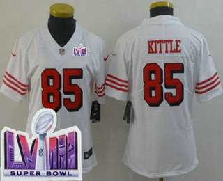 Women%27s San Francisco 49ers #85 George Kittle Limited White Throwback LVIII Super Bowl Vapor Jersey